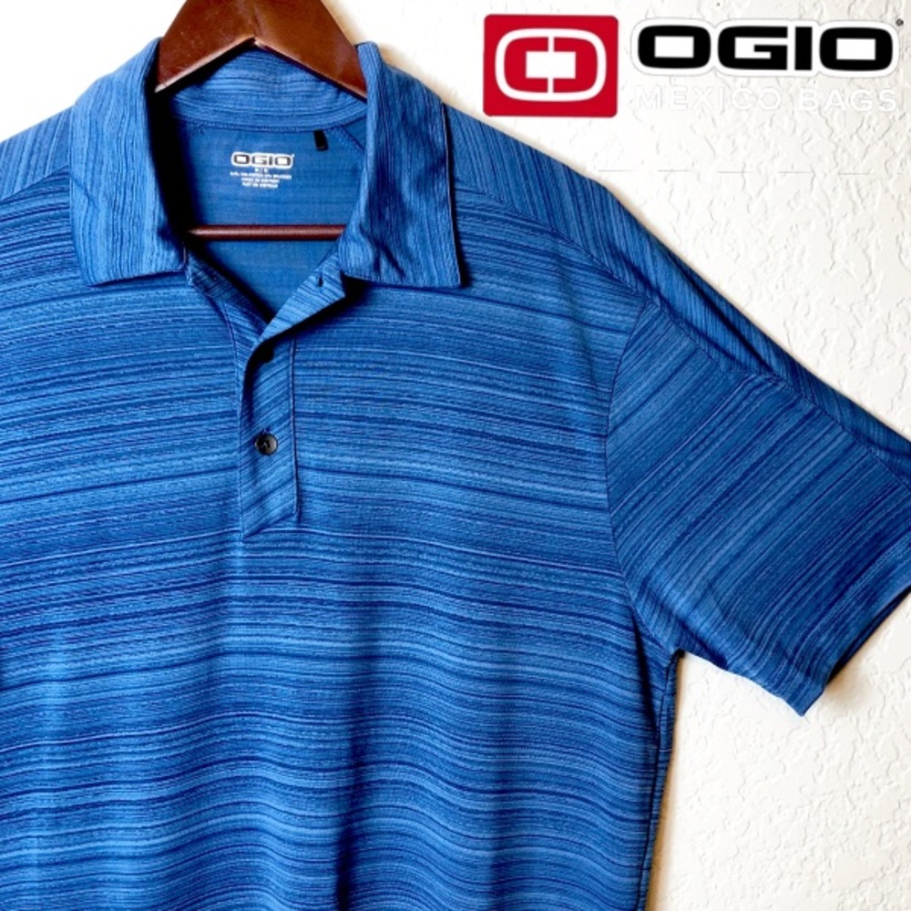 OGIO Polo Golf Shirt Blue Stripe Medium